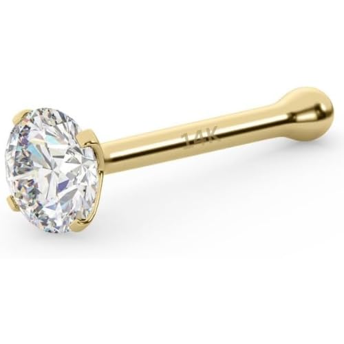 Eternaldia IGI Certified Real Diamond Nose Stud With Ball Barbell 14K Gold Nose Stud in 20 Gauge / Diamond Nose Ring Bone Barbell For Women/ Diamond Color-I-J, Diamond Clarity- I2-I3/ Mothers Day Jewelry Gifts for Mom Wife