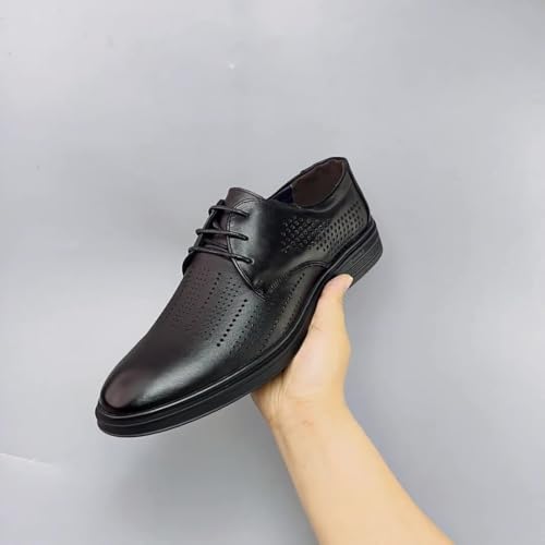 Men's Genuine Leather Dress Shoes Breathable Perforated Soft Sole Business Casual Wedding Groom Shoes Summer Formal Black2