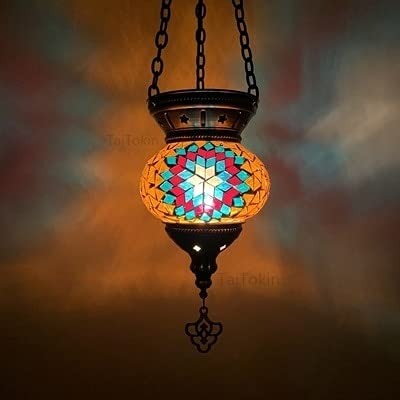 Turkish Mosaic Pendant Lamp Vintage Art Deco Handcrafted lamparas de Mesa Mosaic Glass Romantic Light lamparas con mosaicos (Body Color : RY) (M39)