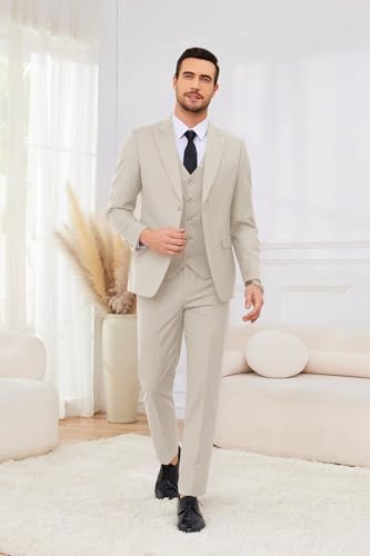 3 Piece Suits for Men Wedding Slim Fit Man Suit Sets Single Breasted Two Button Peak Lapel Blazer Vest Pants Set3
