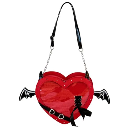 Crossbody Ita Bag Cute Heart Shape Shoulder Bags for Women Large Capacity Y2K Anime Street Snap Daypack with Demon Wings