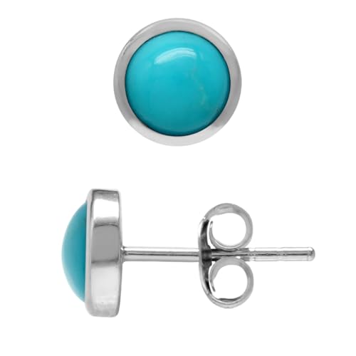 Silvershake 6MM Round Shape Cabochon Stones or Inlay White Gold Plated or Yellow Gold Plated 925 Sterling Silver Bezel Set Stud Earrings Jewelry for Women or Teens