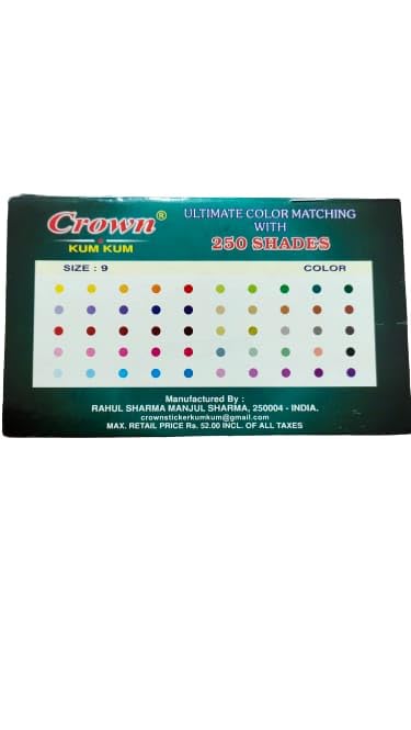 CROWN KUM KUM Round Plain Round Multicolour Kumkum Sticker Bindiya Bindis 250 Shades Sticker Bindiya Bindis Spiral Bindi Booklet for Women Size 9 (Pack of 6)-picture-46