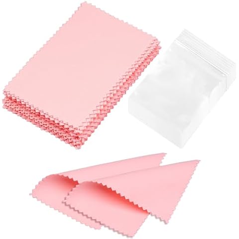 28 Pcs Silver Polishing Cloth for Sterling Silver, Pink Jewelry Cleaner Polishing Cloth for Rings, Necklaces, Gold Silver Cleaning Cloth with 40 Pcs Small Jewelry Bags, Gifts for Men and Women Cover