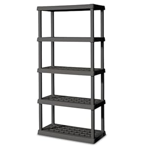 Sterilite 5-Shelf Plastic Storage Shelves, Heavy Duty Shelving Rack Unit for Garage, Gray Sterilite 5 Shelf Plastic Storage Shelves Heavy Duty Shelving Rack Unit for Garage Gray