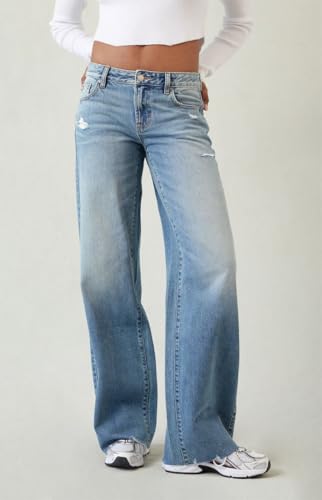PacSun Women's Casey Low Rise Baggy Jeans Ripped Raw Cut Medium Blue Size 323