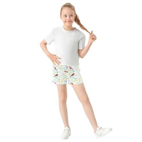 Girls Shorts Watercolor Birds Yellow Floral Comfy Athletic Summer Casual Pajama Shorts Youth Kids Clothes, X-Small2