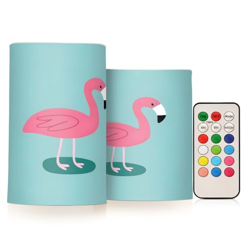 ALAZA Flamingo Flickering Flameless Candles Battery Operated with Remote Timer,Tea Light Candles LED Pillar Votive Candles Set of 2 for Outdoor Indoor Decorations