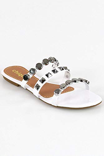 Sandália Chiquiteira Rasteira Cravinho Verniz Branco Mf 35