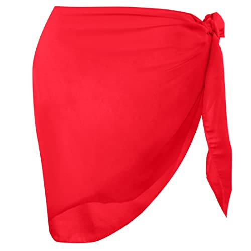 Dressever Womens Sarong Coverups Beach Sheer Bikini Chiffon Cover Ups Wrap Skirt for Swimwear Red
