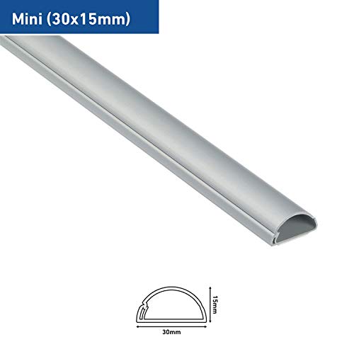 D-Line Mini Cable Trunking, Half Round Cable Cover, Paintable, Self-Adhesive Wire Cover, Hide TV Wires, Cable Management - 30mm (W) x 15mm (H) x 1-meter Length - Aluminium-Effect