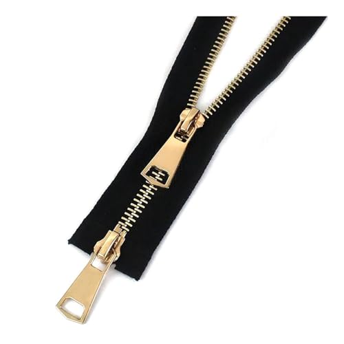 AITIHYA 5# Fecho de correr de metal 60 - 150 cm de acabamento aberto/duplo controlo deslizante de metal com fecho de correr de metal, preto dourado, 70 cm