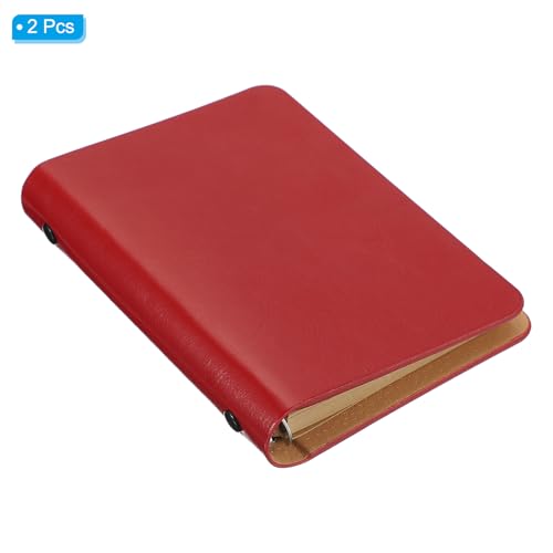 Image of PATIKIL 6 Ring Binder Cover, 2 Pack A7 Kraft Leather Notebook Binder Mini Refillable Loose Leaf Personal Planner with 50 Sheets Paper, Red