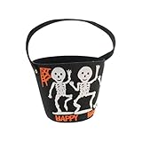 Gruseliger Korb mit dekorativen Skeletten in schwarz für Halloween