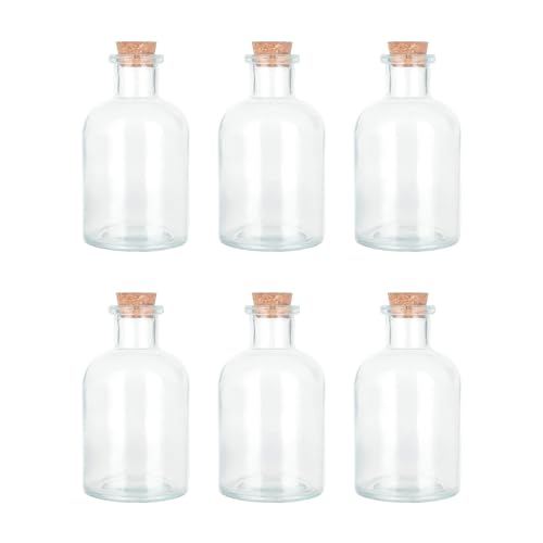Magic Season Decorative Glass Bottles with Cork Stoppers (5 fl oz. Round Bottles / 6 Pcs)