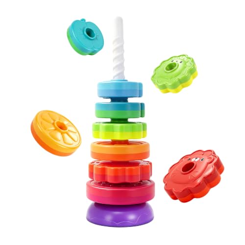BYFWH Spinning Stacking Toys for Babies 12+ Month Rainbow Ring Flowers Animals F...