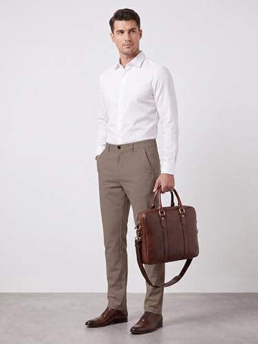 Image of Mehrang Men's Slim Fit Casual Mid Rise, Cotton Blend Trousers, Side Pockets || Classic Slim Fit Chino Pants || Business Casual Dress Trousers