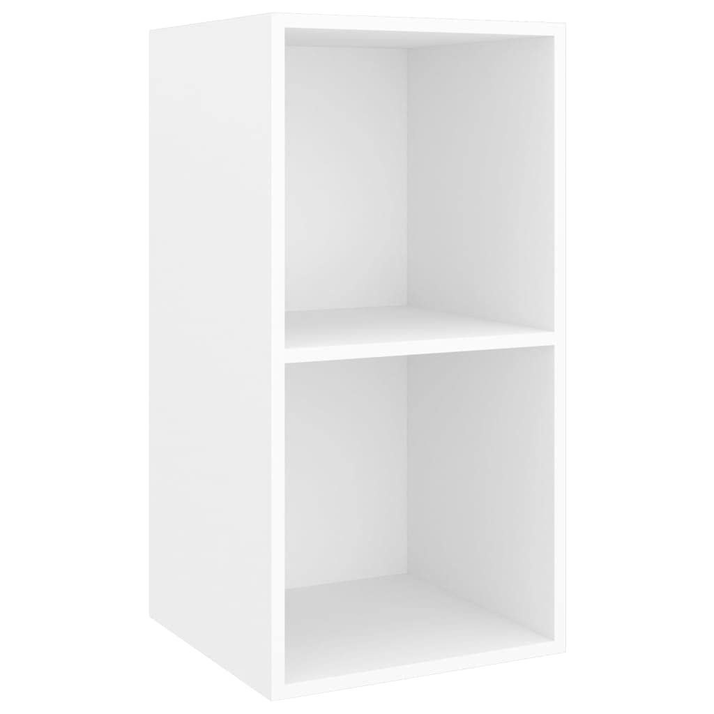 4-Piece Floating TV Stand Set White Engineered Wood | Each cabinet measures 14.6x14.6x28.3 inches with 2 compartments for vertical or horizontal mounting.