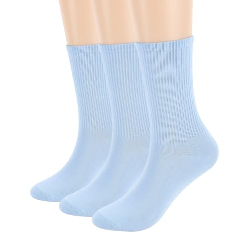 Image of Womens Colorful Basic Sock -Unique Knit Cotton Crew Socks 3 Pack