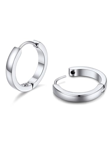 PROSTEEL Hoop Earrings for Men 14mm Stainless Steel Small Silver Huggies Hoop Earrings Hypoallergenic & Waterproof Earring Jewelry with Gift Box
