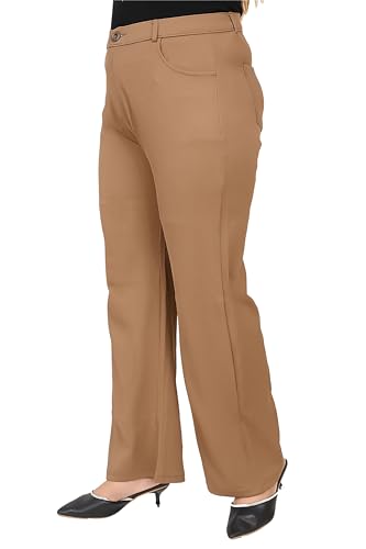 Image of Women's Wide Leg 4-Way Stretch Stripped Business Casual Pants Flexi Waist Wrinkle Resistant