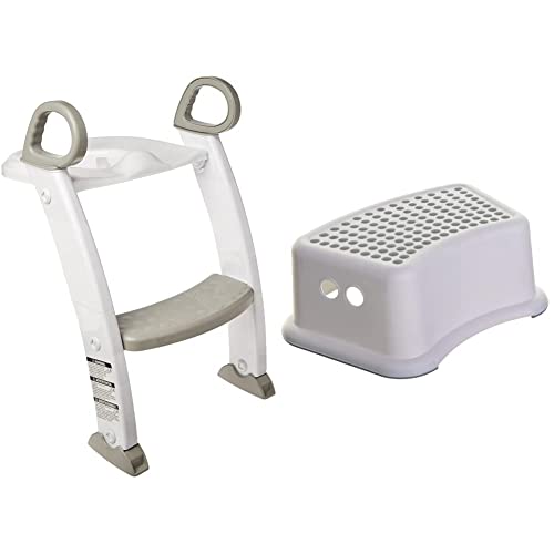 Image of Spuddies Spuddies Potty with Ladder, White/Gray, One Size (Pack of 1) and Dreambaby Step Stool for Kids - Non-Slip Base and Contoured Design for Toilet Potty Training and Sink Use