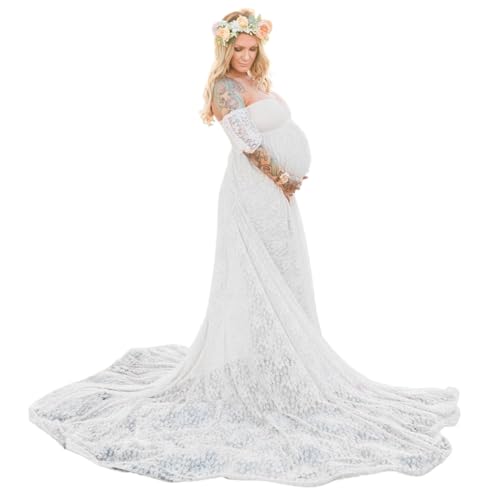 Vestido de maternidad para sesión de fotos, vestido de maternidad de encaje largo, sesión de fotos de embarazo fuera de hombro, trajes de espalda hueca para baby shower m, trajes