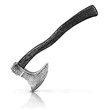 Hoappa 18'' Viking Axe Prop, Double-Edged Silver Battle Axe with Textured Blade and Handle, Halloween Costume Weapon Prop