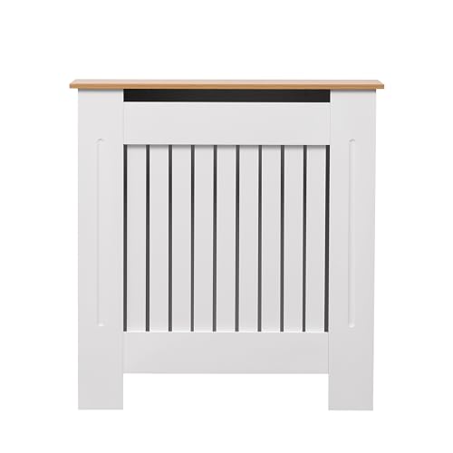 AVC Designs Kensington Radiator Cover Modern MDF Wood White Grey Vertical Slat Living Room Bedroom Hallway Cabinet (Small White/Oak)