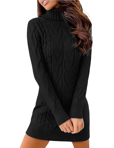 Uniexcosm Strickkleid Damen Rollkragen Modischer Strickpullover Elegant Einfarbig Pulloverkleid Rundhalsausschnitt Winterkleid Rollkragenpullover für...