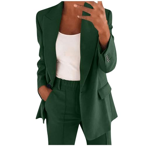 Blazer Sets Women 2 Piece Outfits Plus Size One Button Slim Fit Dressy Blazer Straight Leg Pants Business Suits