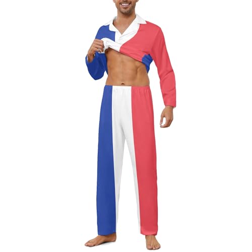 France Flag Men's Pajamas Set Long Sleeve Shirt Pants Sleepwear Loungewear S3