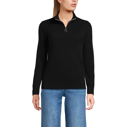Lands' End Women's Cashmere Quarter Zip Sweater Medium Black Lands' End Women's Cashmere Quarter Zip Sweater Medium Black