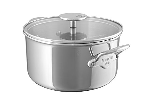 Mauviel M'Cook 5-Ply Polished Stainless Steel Stewpan With Glass Lid, And Cast Stainless Steel Handles, 1.8-qt, Made In France