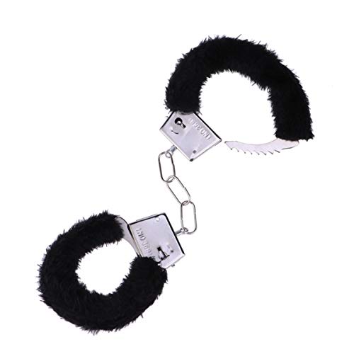 LUOEM Sexy Plush Toy Handcuffs with Keys Police Costume Prop Accessories Party Supplies for Lover Couple (Black)