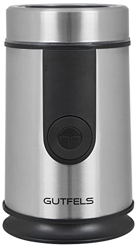 GUTFELS Kaffeemühle COFFEE 5010 | 50 g Kapazität | Edelstahl Gehäuse und Klingen | Kabelaufwicklung | Sichtfenster im Deckel | SAFE-CLOSE