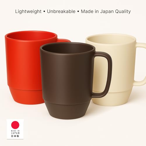 JapanBargain, Japanese Plastic Mug 1 Pack 12oz BPA-Free Non-Toxic Unbreakable Camping Coffee Tea Milk Juice Water Mug Made in Japan Dishwasher & Microwave Safe, Red