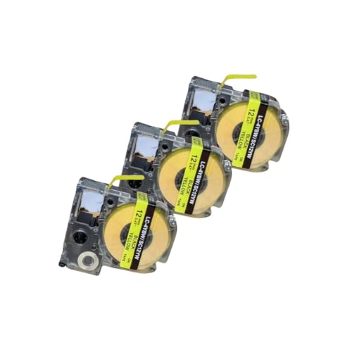 Pacote com 3 fitas de etiqueta laminadas pretas sobre amarelas para LC-4YBW LC-4YBW SC12YW 1/5.1 cm