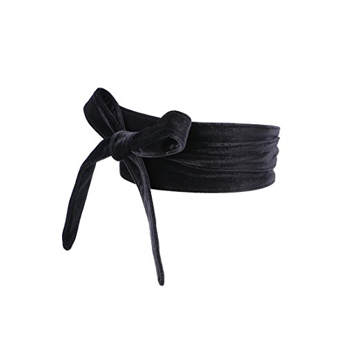 Shengweiao Women's Soft Velvet Wrap Around Self Tie Waist Belt (Black)3