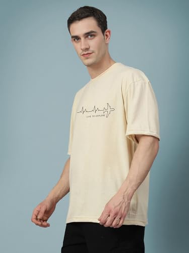 Image of CHKOKKO Mens Polyester Stylish Oversized T Shirt for Daily & Casual Wear Printed Design with Drop Shoulder & Half Sleeves