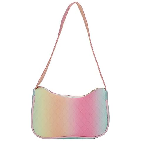 Shoulder Y2k Bags, Women's Top handle Bag, Geometric Shoulder Bag, PU Leather Underarm Bag with Zipper Closure Small Handbag for Ladies (Light Pink) Cover