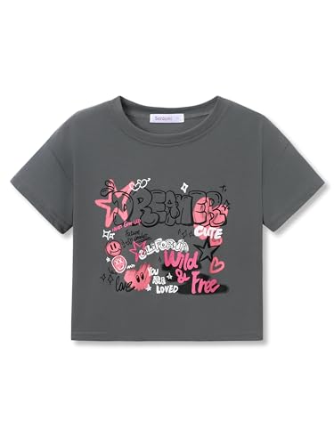 Image of Stylish Graffiti /Butterfly /Tropical Crop Top for Little & Big Girls - Cool Summer T-Shirt Clothes Size 6-18