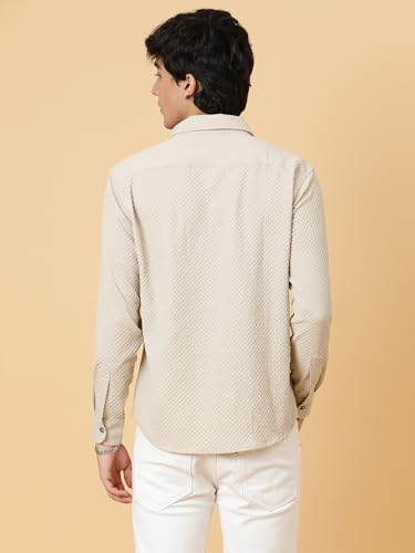 Image of KOTTY Men's Textured Casual Shirt - Long Sleeve||Button-Down Collar||Classic Fit