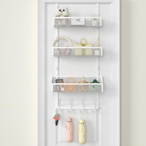 Hocookeper 4-Tier Over The Door Hooks Organizer, Over Door Hanger with 12 Coat Hooks & 3 Mesh Baskets, Space-Saving, Rustproof Storage Organizer for Bathroom, Bedroom, Kitchen, Dorm, White by Hocookeper - Used condition - Image 7