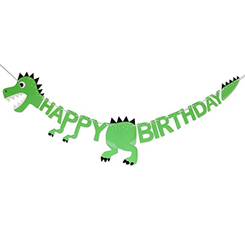 Fowecelt Dinosaurier Happy Birthday Girlande Banner 59 Inch / 5 Ft Large Size Dino Thema Geburtstag Deko Geburtstagsgirlande Kindergeburtstag Party Geburtstagsdeko Dekoration Zubehör (Grün) Cover