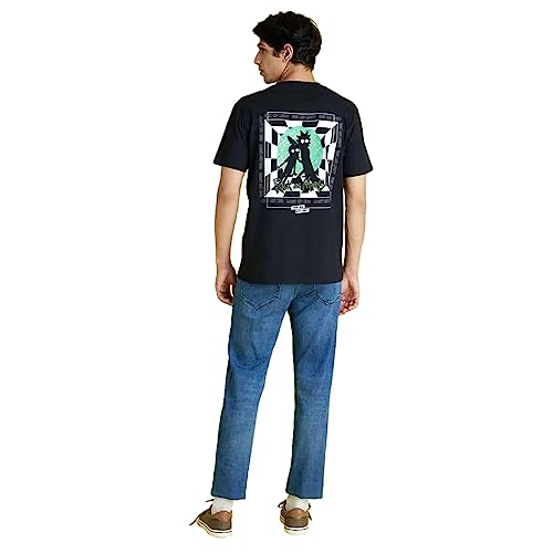 Image of Celio Men Rick and Morty Graphic Black Half-Sleeve Round Neck T-Shirt