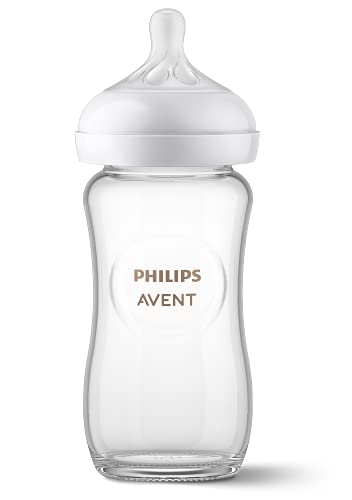 Philips Avent Natural Glass Baby Bottle with Natural Response Nipple (Medium Flow, Flow 3), 8oz, SCY913/01