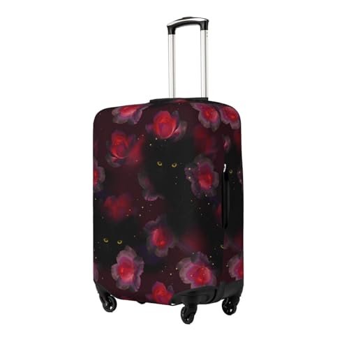 Gothic Black Cat Rose Flowers Travel Luggage Cover Fits 18-32 Inch Luggage, Elastic Suitcase Cover Protector with Concealed Zipper for Wheeled Suitcase Tsa Approved2