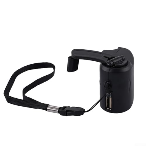 Cargador de manivela USB para teléfonos móviles, banco de energía manual de dinamo para carga de viajes al aire libre, salida de 5,5 V, portátil con LED L (negro)