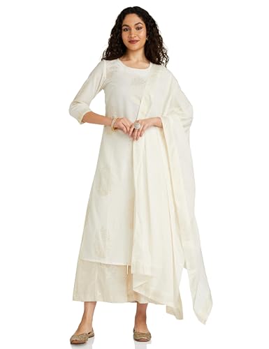 Image of BIBA Women Straight Cotton Straight Kurta Palazzo Suit Set